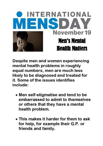 International Men’s Day november 19 men’s mental health matters book page picture