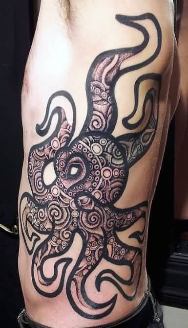 Japanese Octopus Tattoo On Side Rib Cage