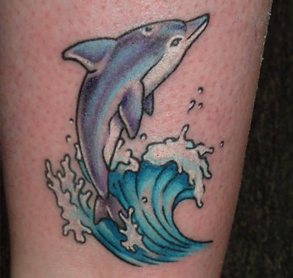 Jumping Dolphin With water Splash Tattoo Design