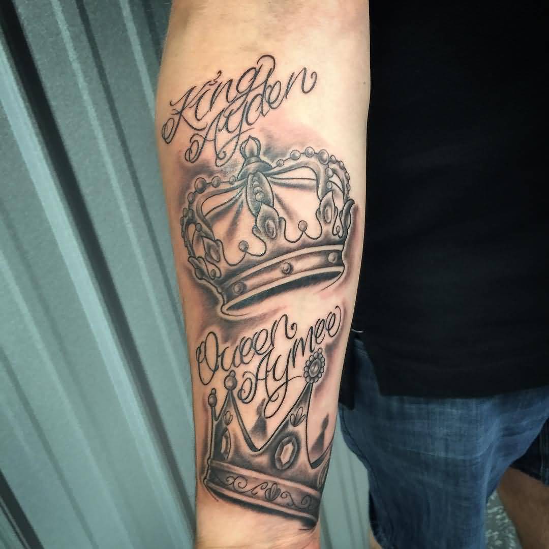 King And Queen Crown Tattoo On Forearm