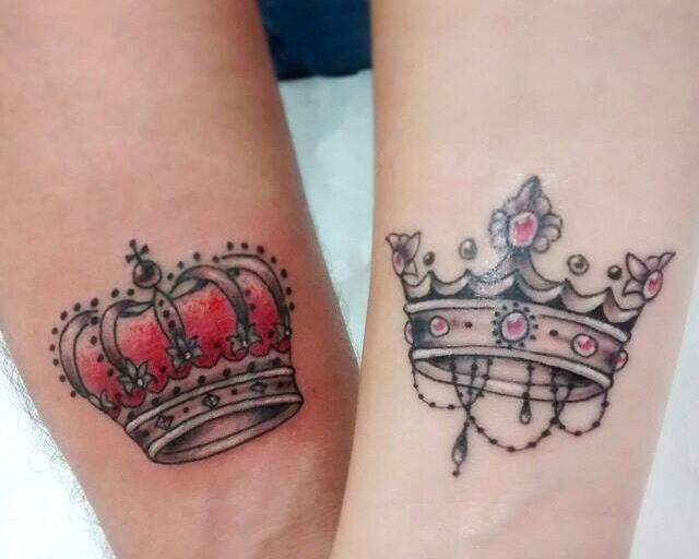 King And Queen Crown Tattoos On Leg