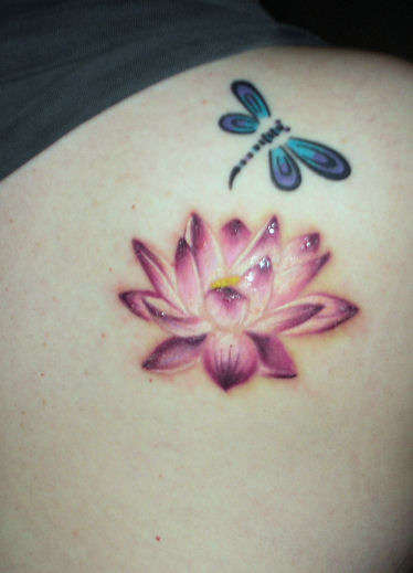 Lotus And Dragonfly Tattoo Design On Waist