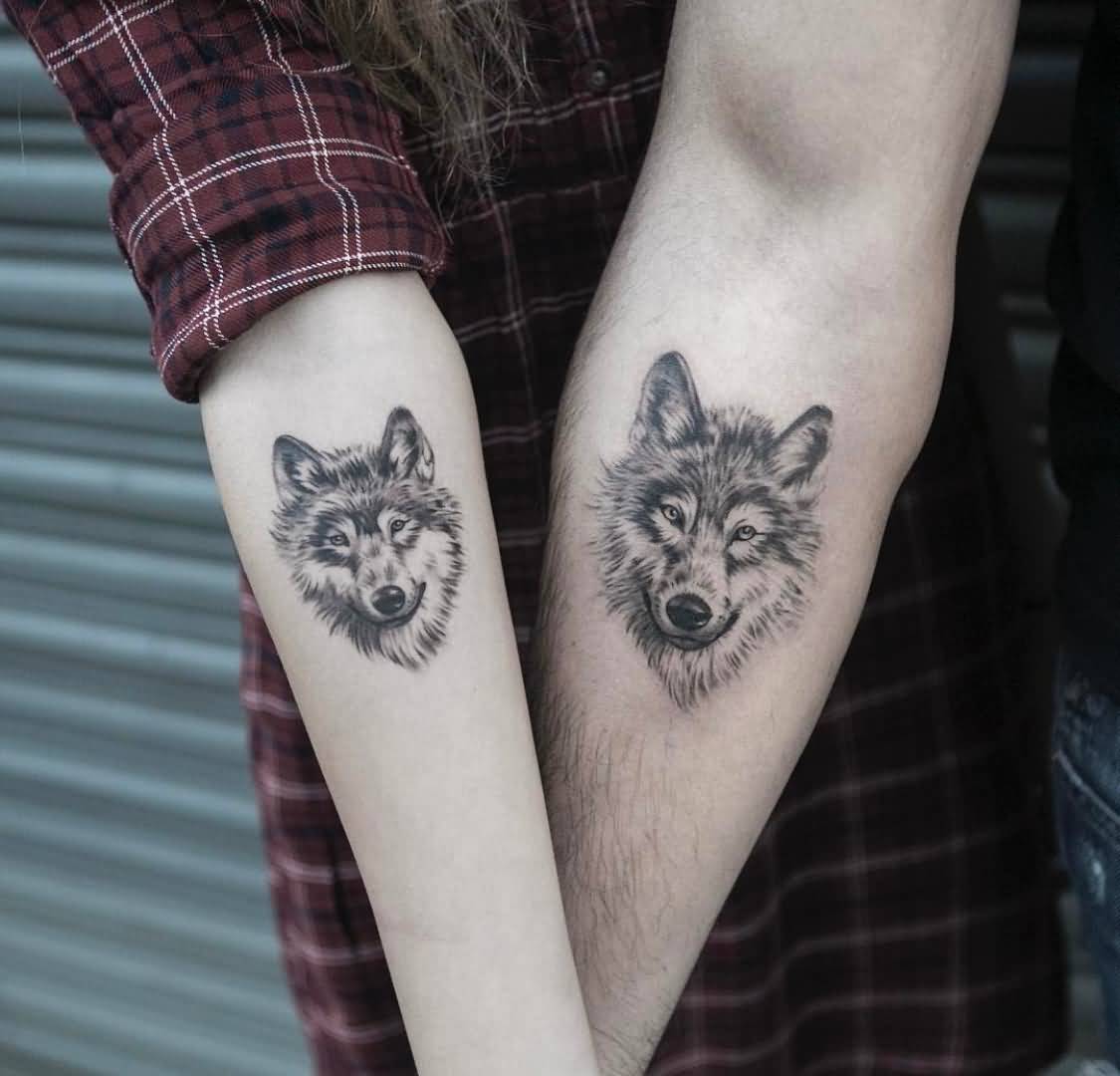Male And Female Matching Wolf Tattoo