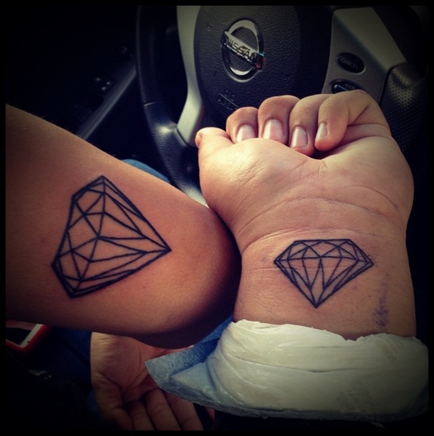 Matching Outline Diamond Tattoo On Wrists