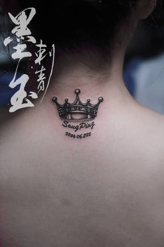 Memorial Crown Tattoo On Back Neck