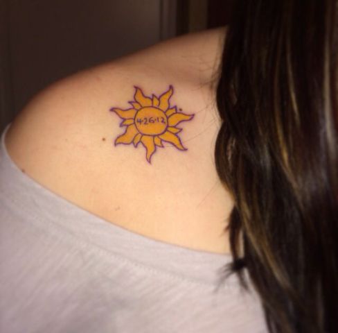 Memorial yellow Sun Tattoo On collar Bone
