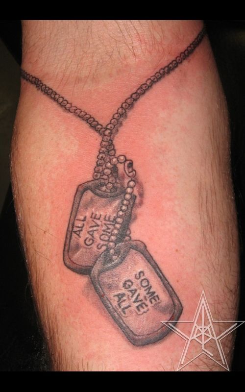 Military Dog tags tattoo On Leg Calf