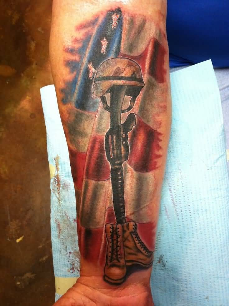 Military Memorial Tattoo On Forearm