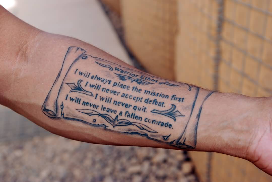 Military Quote Tattoo On Forearm