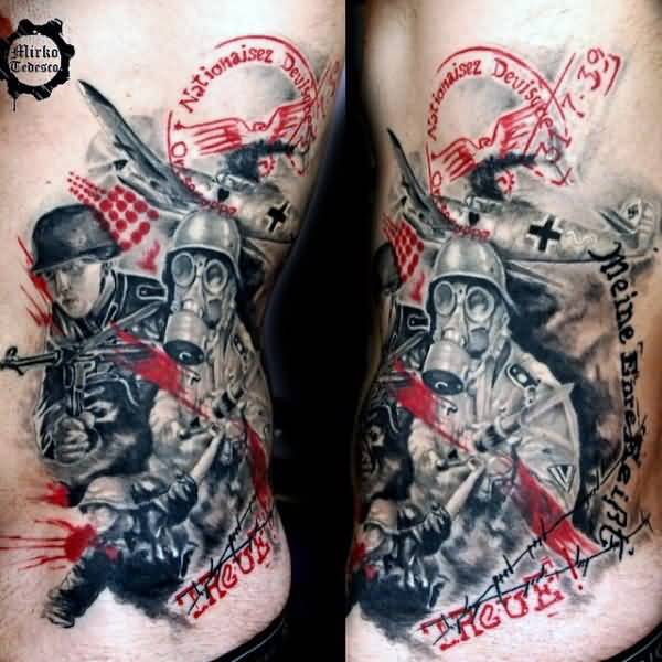 Military Tattoo On Side With Lettering