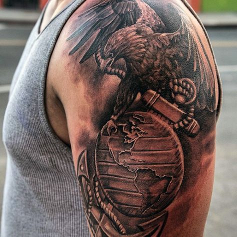 Military eagle Globe Anchor Tattoo On Chest