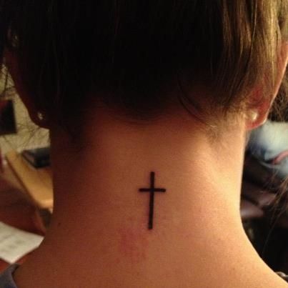 Minimal Cross Tattoo On back Neck