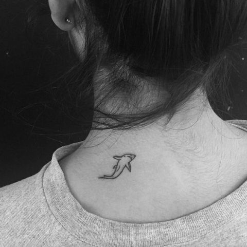 Minimal Tiny Dolphin Tattoo On Back