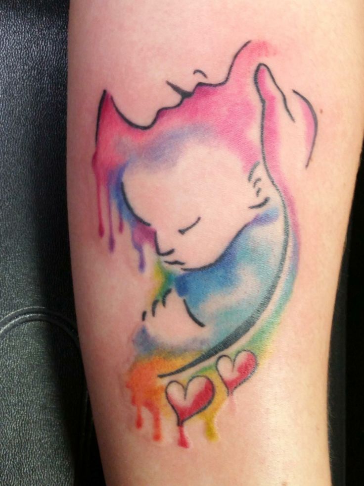 Mother Child Watercolor Tattoo Design Idea