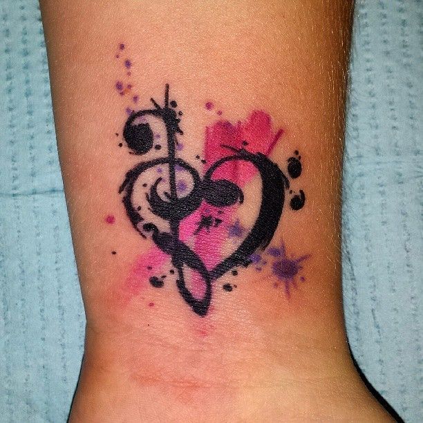 Musical Note heart Watercolor Tattoo On Wrist