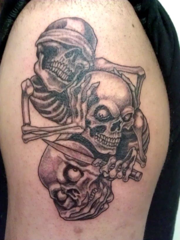 No See, No Hear And No Speak Evil Skulls Tattoo Design