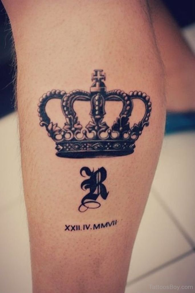 Roman Numbers date And R With Crown Tattoo