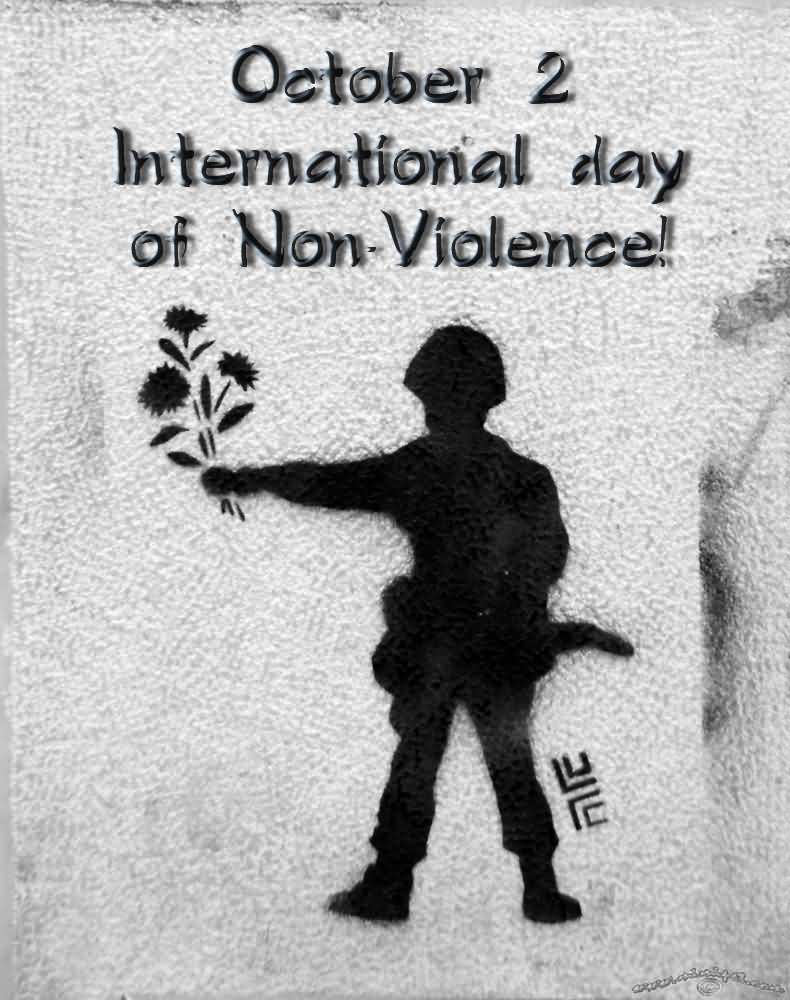 October 2 International Day of Non Violence Soldier With Flowers Greeting Card