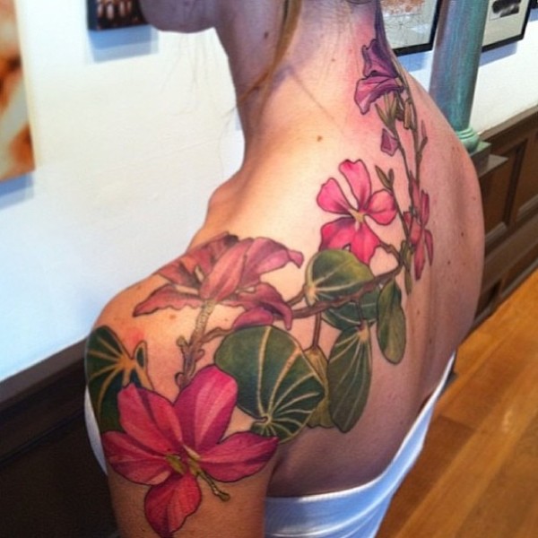 Orchid Flower Branch Tattoo On Upper back
