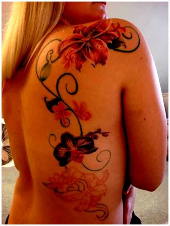 Orchid Tattoo On Back For Girls