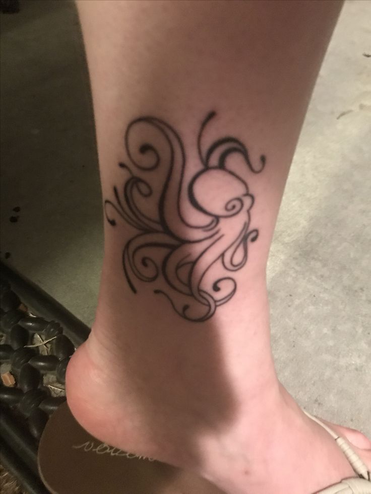 Outline Octopus Tattoo on Ankle