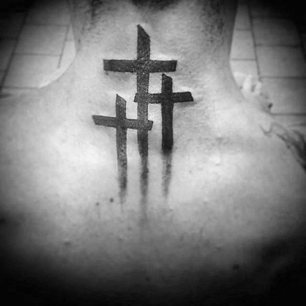 Paint Brush Cross Tattoo On Back