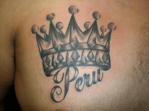 Peru Crown Tattoo On Back Shoulder