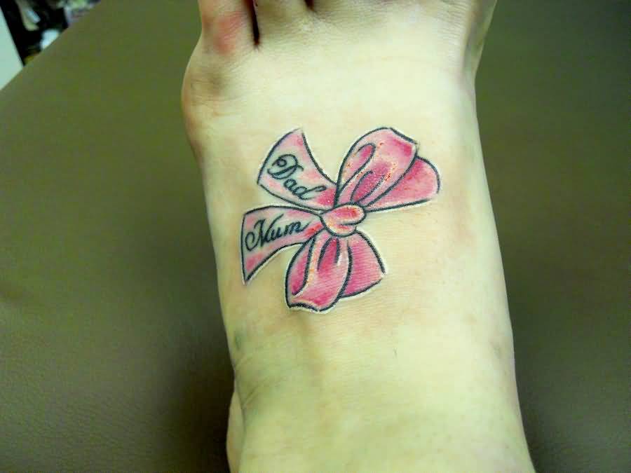 Pink Bow Tattoo For Mom And Dad