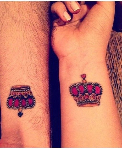 Pink Matching Crown Tattoo On Wrists