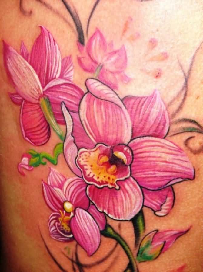 Pink Orchid Tattoo Design