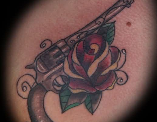 Pistol And Rose Tattoo Design