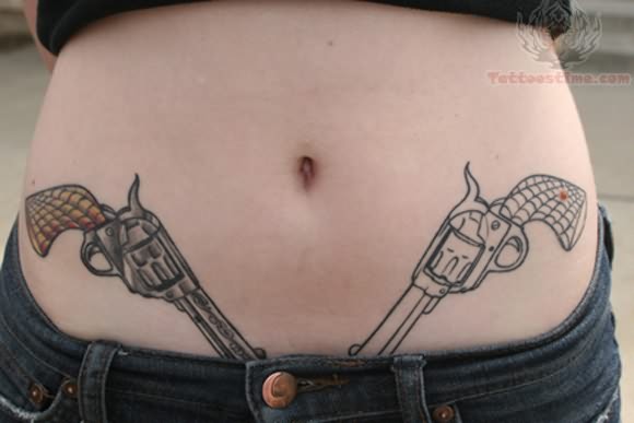 Pistol Tattoo On Hip