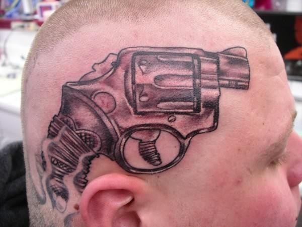 Pistol Tattoo On head