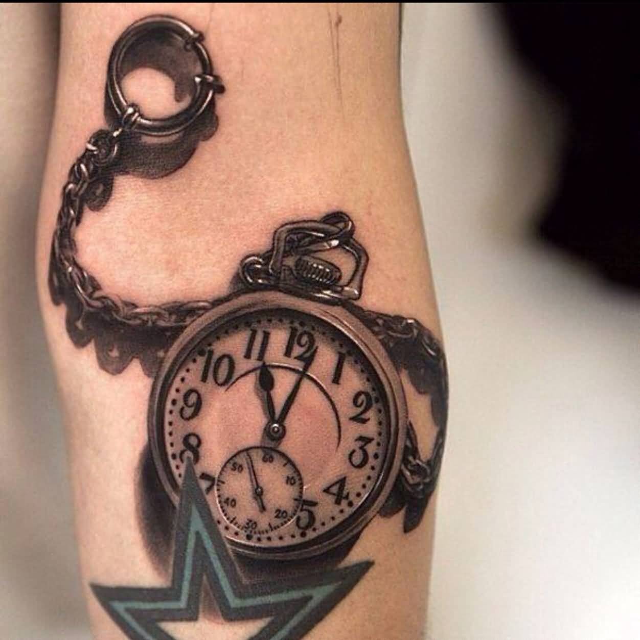 Pocket Watch With Chain 3d tattoo