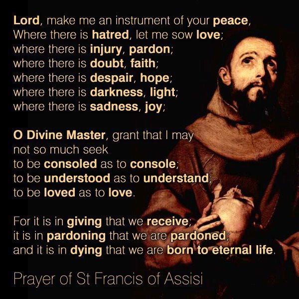 Prayer Of Saint Francis of Assisi Feast