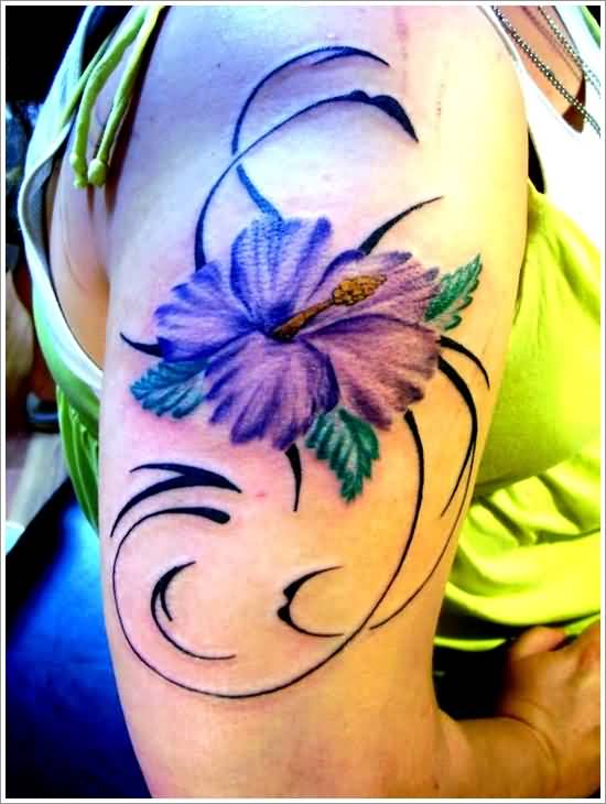 Purple Lovely Orchid Tattoo On Bicep