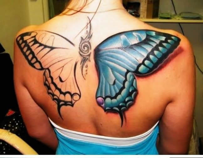 Real 3d Butterfly Tattoo On Girls Back