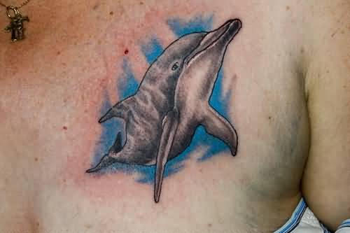 Realistic 3d Dolphin Tattoo On Chest