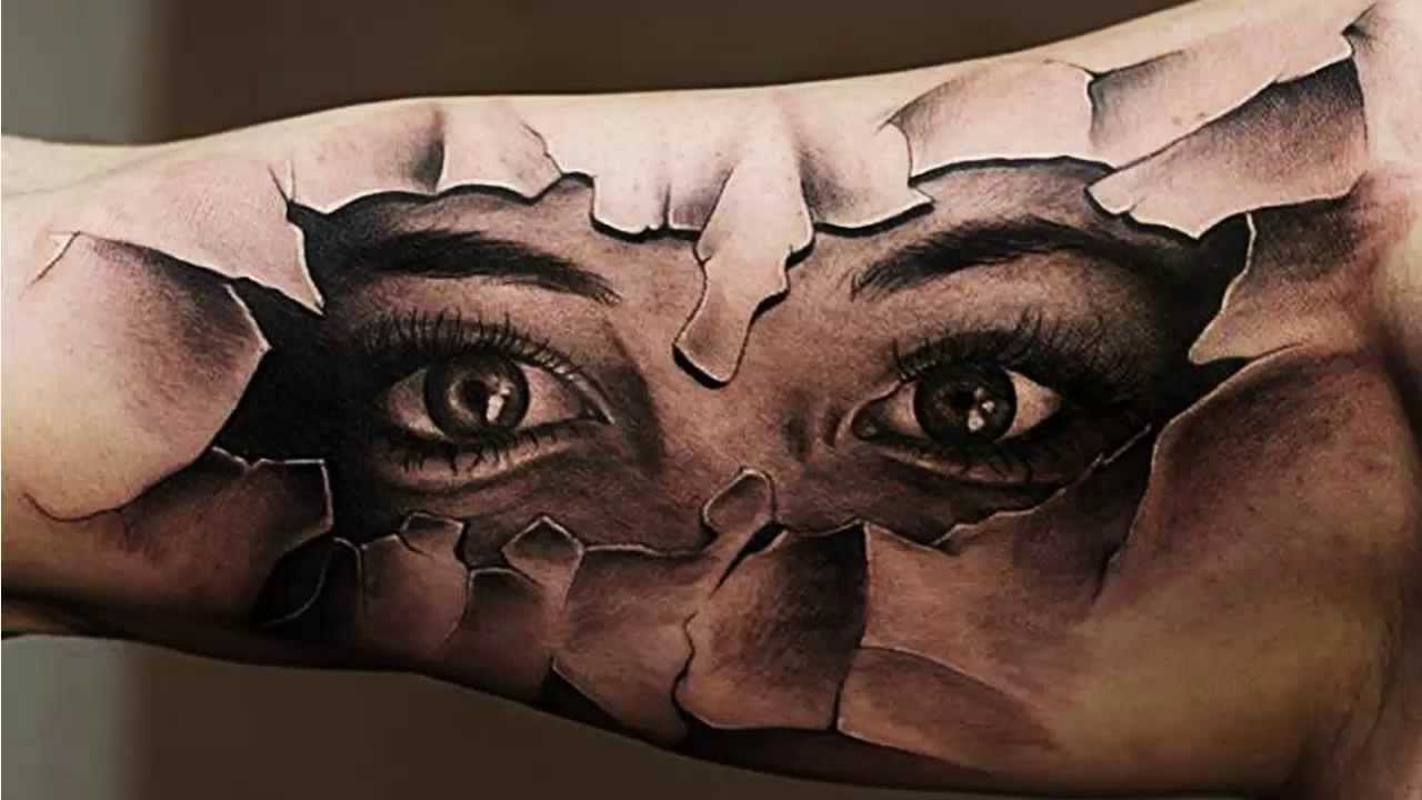 Realistic 3d Eyes Tattoo On Bicep