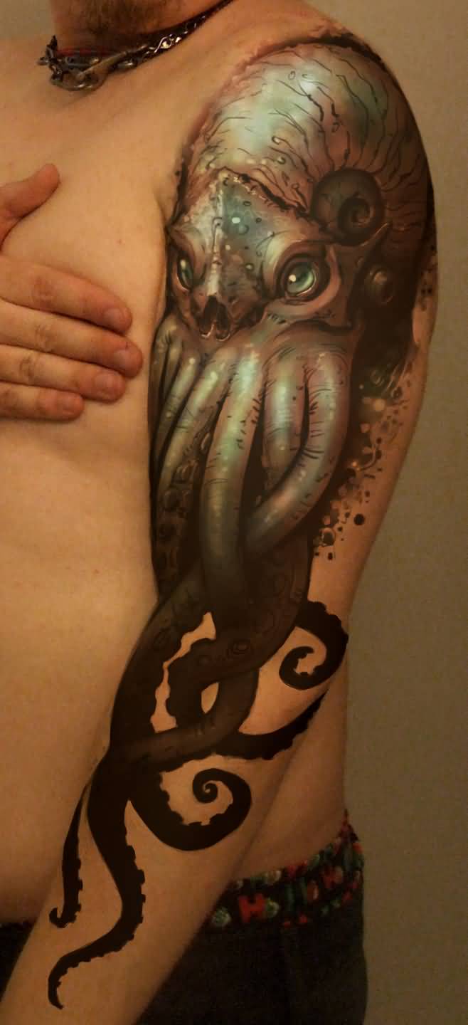 Realistic 3d Octopus Tattoo On Arm