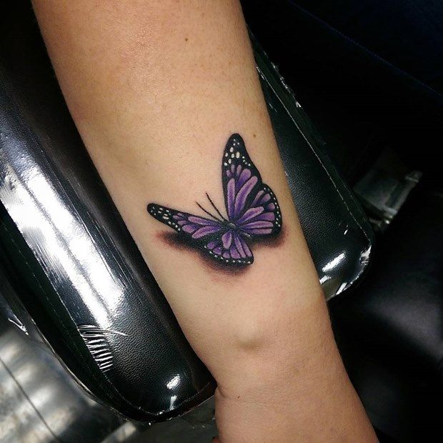Realistic 3d Purple Butterfly tattoo On Wrist