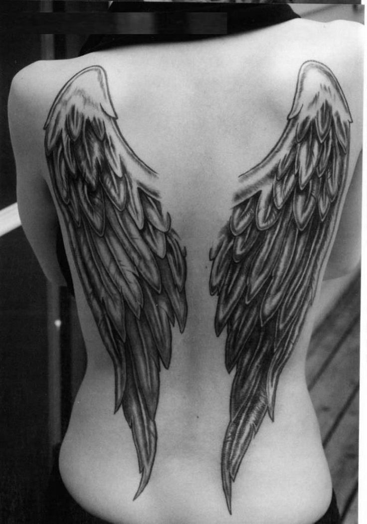 Realistic Angel Wings Tattoo On Full back