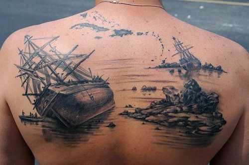 Realistic Nautical Tattoo On Back