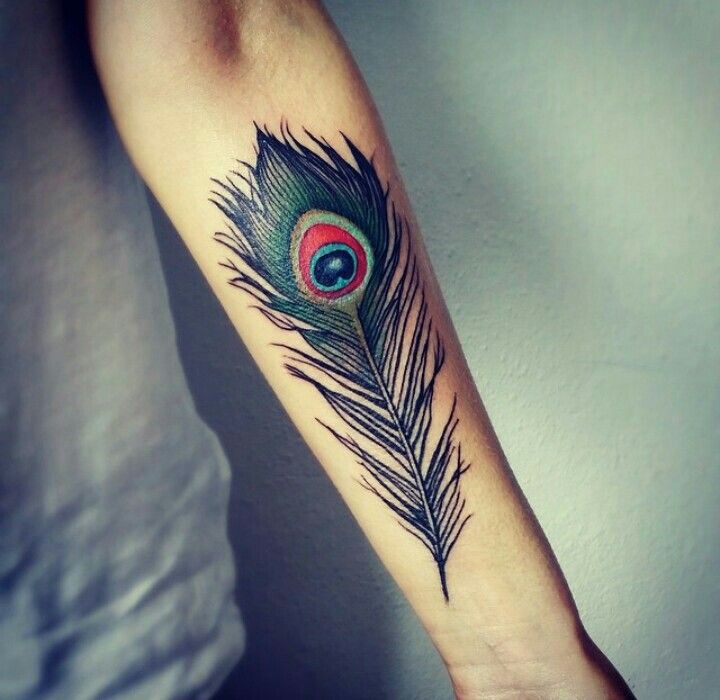 Realistic Peacock Feather Tattoo On Forearm