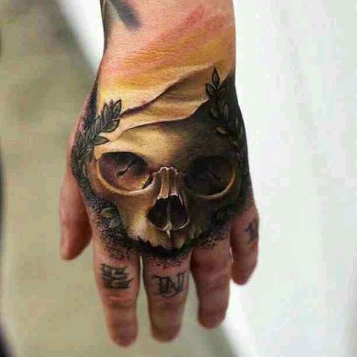 Realistic Skull Tattoo On hand