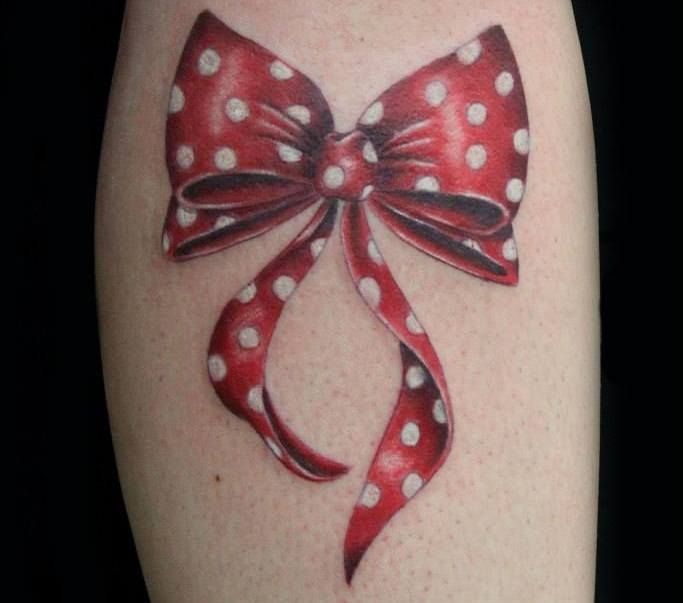 Red And White Dotted Bow Tattoo Design Idea