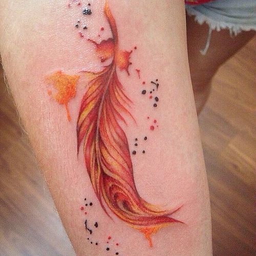 Red Feather Tattoo On Leg