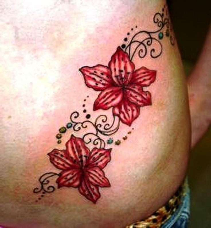 Red Orchid Tattoo On Hip