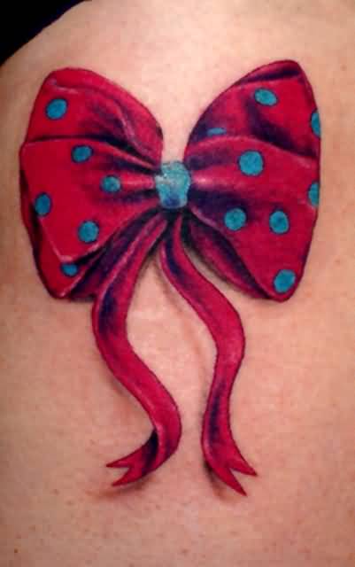 Red bow With Blue Dots Tattoo Design Idea