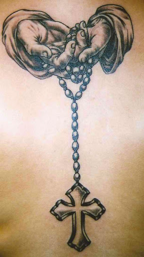 Rosary in Hands With Cross Tattoo